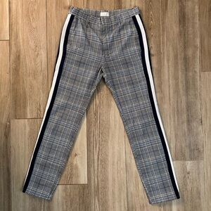 MOTHER Plaid Ankle Pants with Navy and White Accents